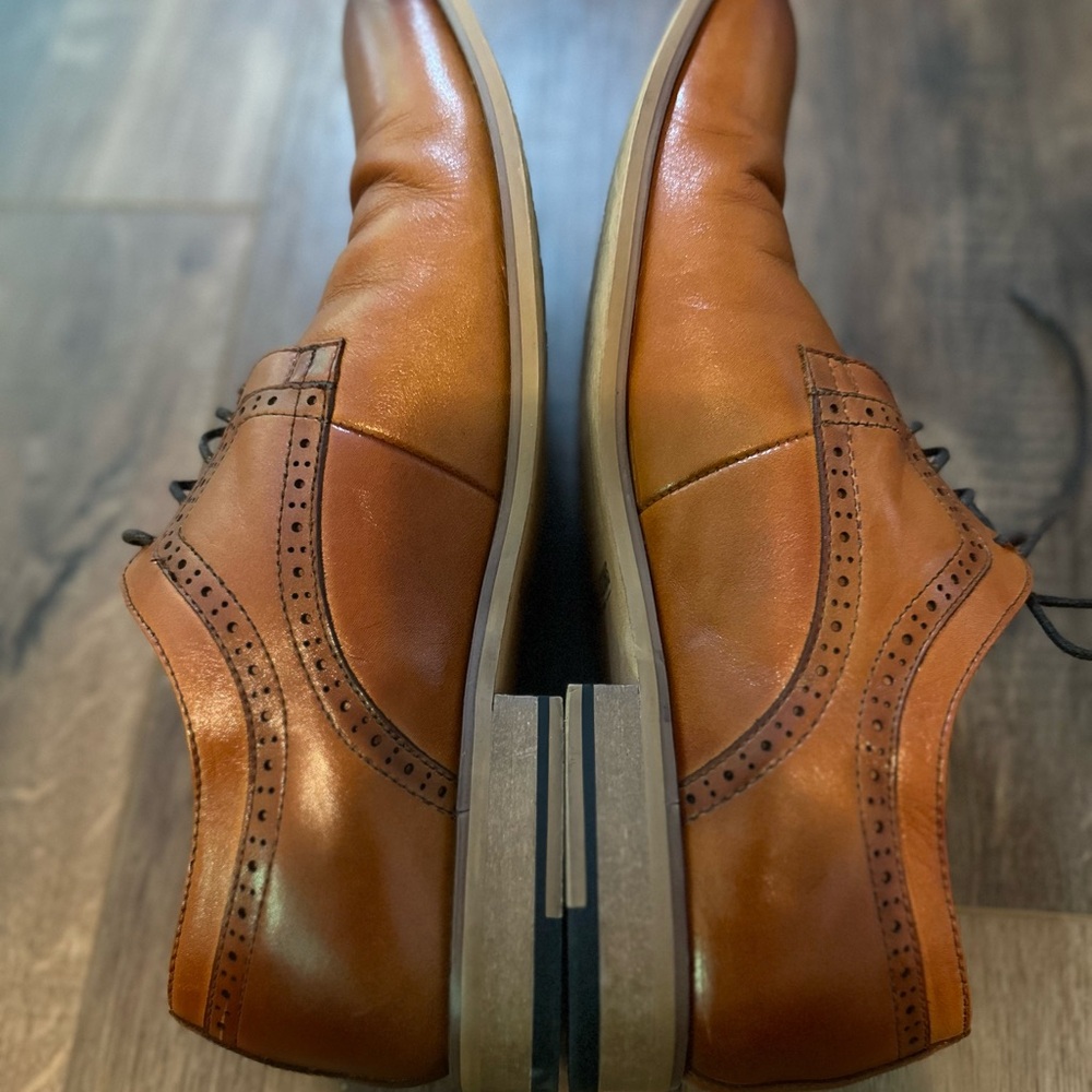 Stacy Adams "Dickens" Tan Genuine Leather Plain Toe Shoes 25231-240. Size 13W - Picture 6 of 9